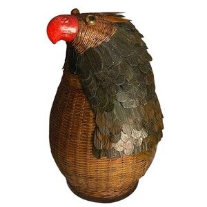 Vintage Shanghai Handicrafts Wicker Bamboo Hawk Eagle Bird Parrot Woven Basket